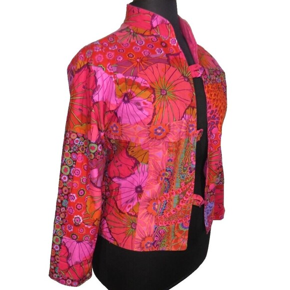 None Jackets & Blazers - Women's Pink Multi Bright Bold Floral Patchwork Jacket Size M